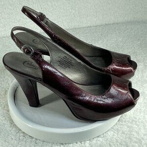 Candie's High Heels Womens Sz 8.5 Burgundy Red Slingback Peep Toe 4 Inch Heels